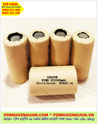 Pin sạc 1.2v SC2500mAh, Pin sạc công nghiệp đầu bằng NiMh SC2500mAh 1.2v, Cell pin Grepow NiMh SC2500mAh 1.2v